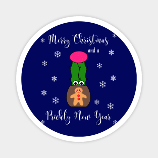 Merry Christmas And A Prickly New Year - Hybrid Cactus In Gingerbread Man Pot Magnet